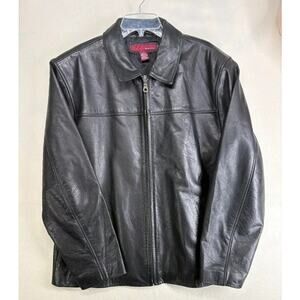 Merona Mens Leather Jacket Size Large Lined Pockets Full Zip Coat